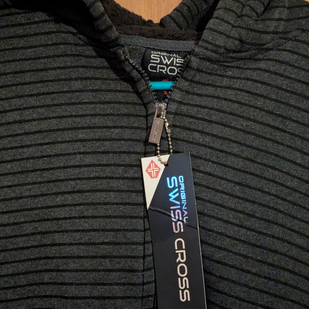 Swiss Cross Men's Black Striped Zip-Up Sweater